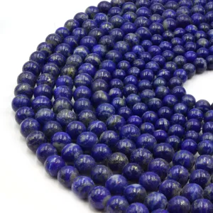 Large Hole Lapis Lazuli Beads | Lapis Smooth Round Shaped Beads with 2mm Holes | 7.5" Strand | 8mm 10mm Available | Loose Beads