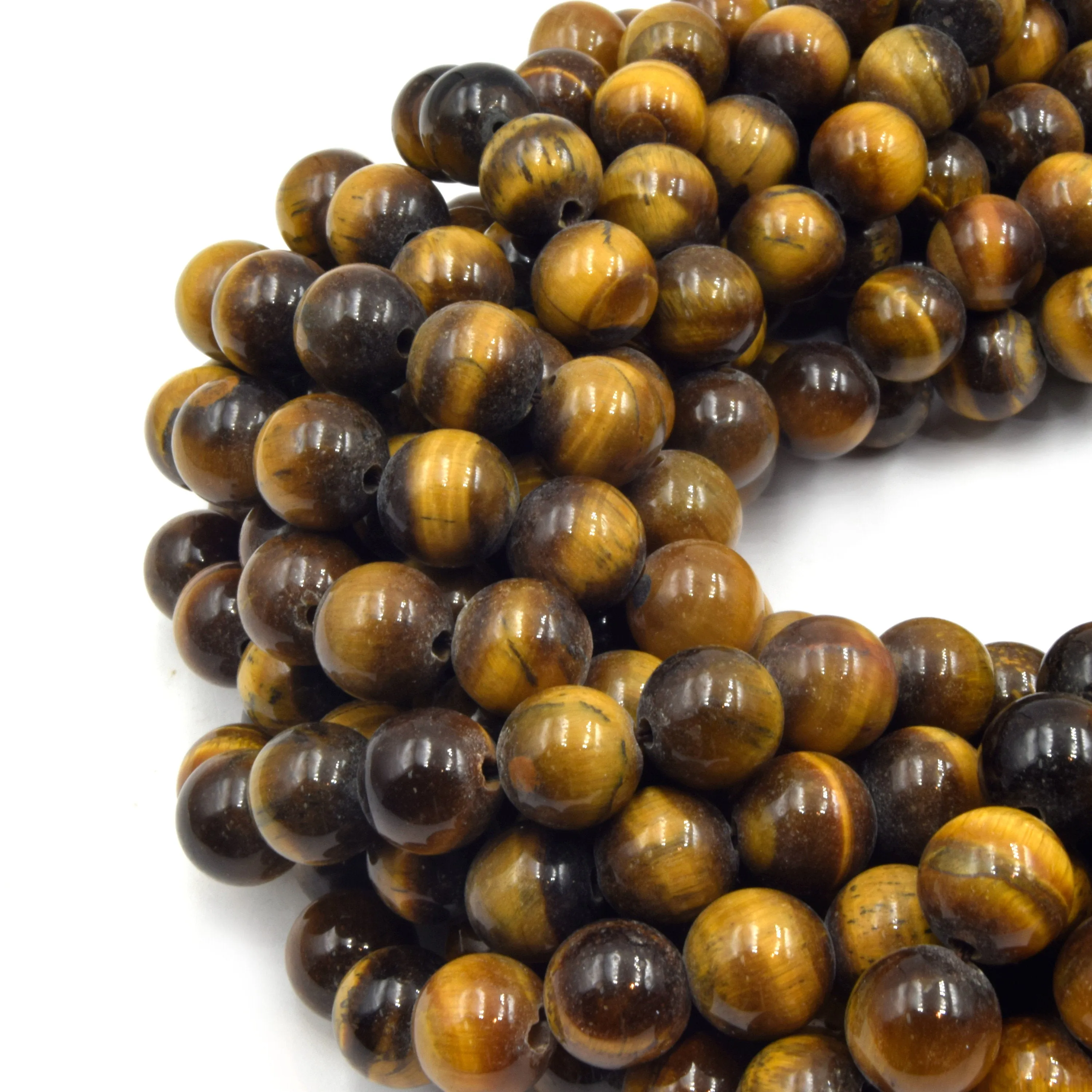 Large Hole Tigers Eye Beads | Tiger Eye Smooth Round Shaped Beads with 2mm Holes | 7.5" Strand