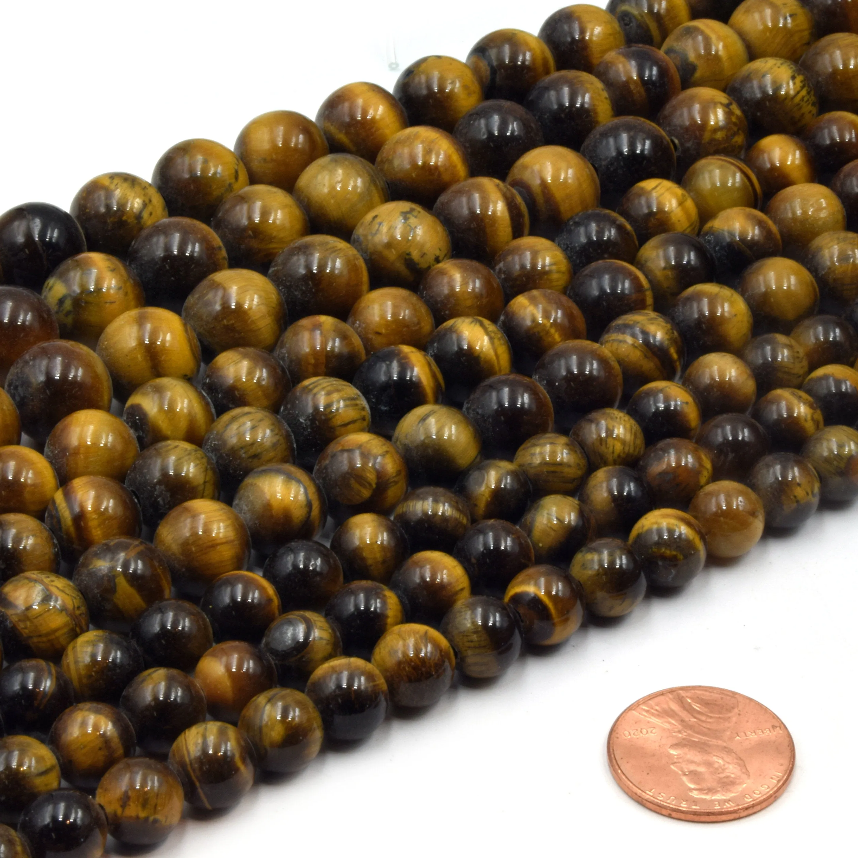 Large Hole Tigers Eye Beads | Tiger Eye Smooth Round Shaped Beads with 2mm Holes | 7.5" Strand