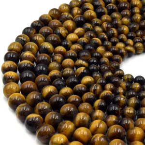 Large Hole Tigers Eye Beads | Tiger Eye Smooth Round Shaped Beads with 2mm Holes | 7.5" Strand
