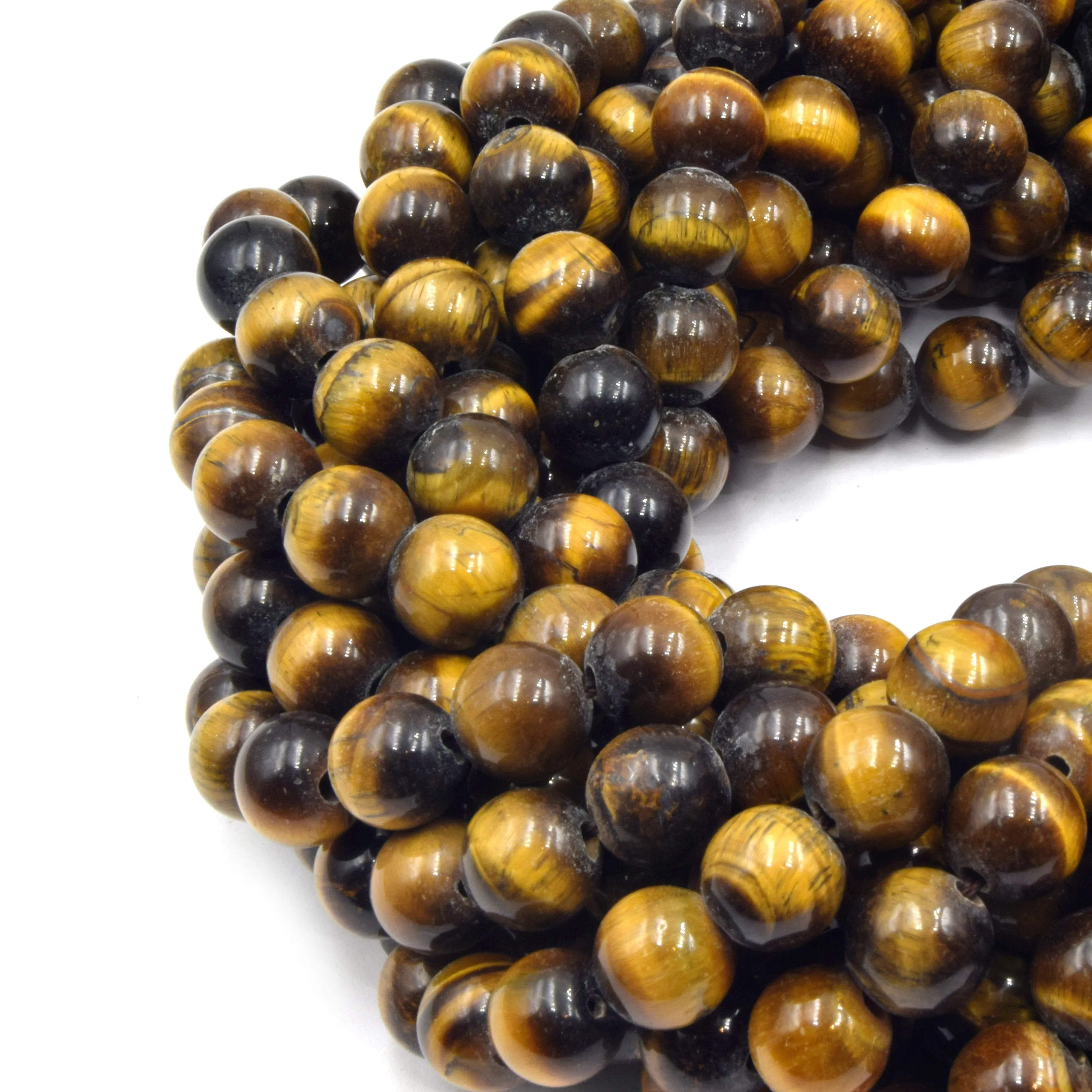 Large Hole Tigers Eye Beads | Tiger Eye Smooth Round Shaped Beads with 2mm Holes | 7.5" Strand