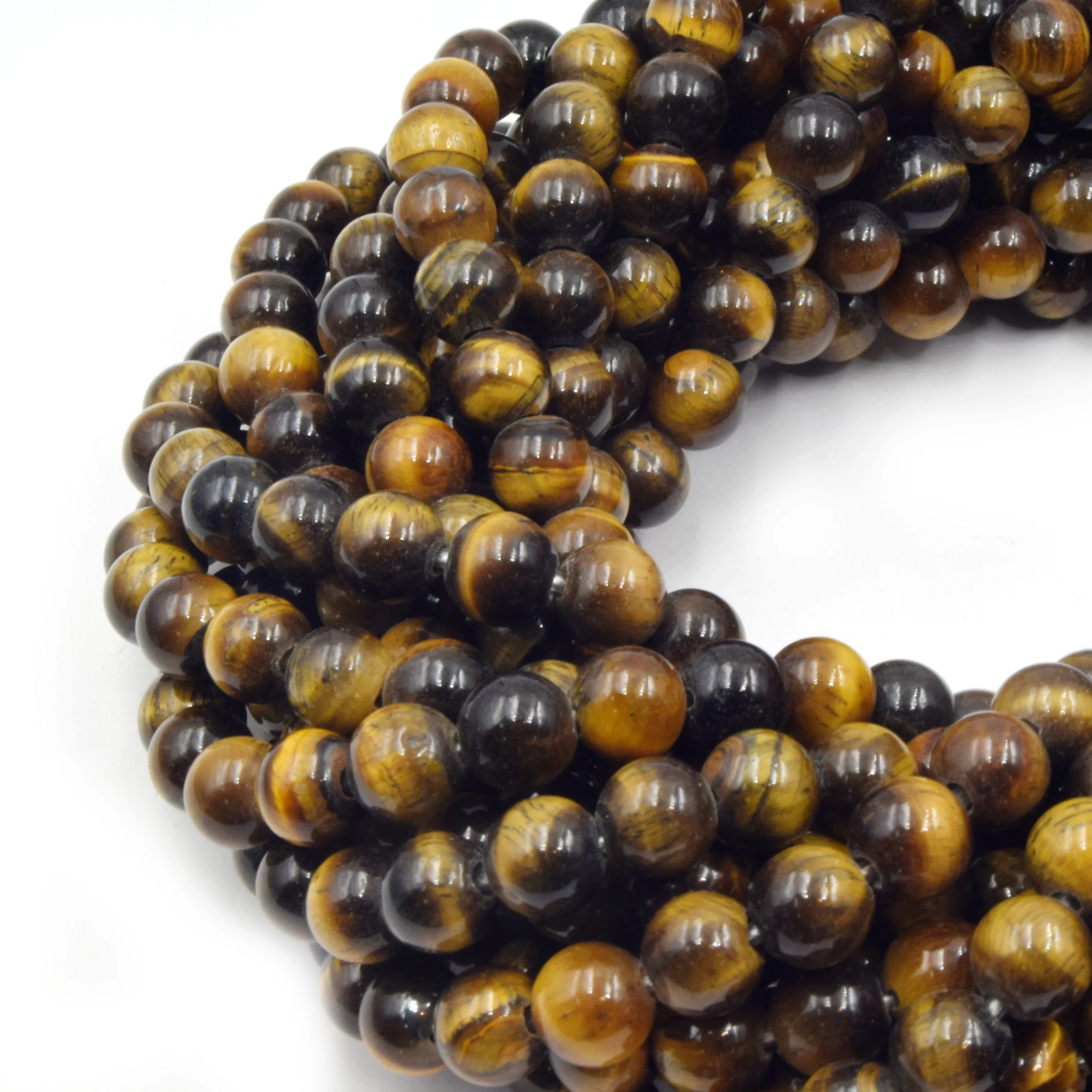 Large Hole Tigers Eye Beads | Tiger Eye Smooth Round Shaped Beads with 2mm Holes | 7.5" Strand