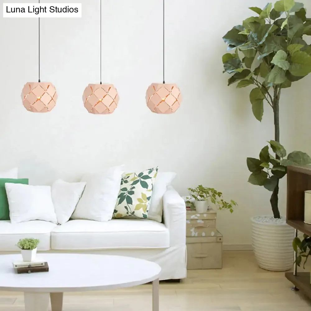 Laser-Cut Pink Metal Pendant Lamp: Minimalist 1-Light for Living Room