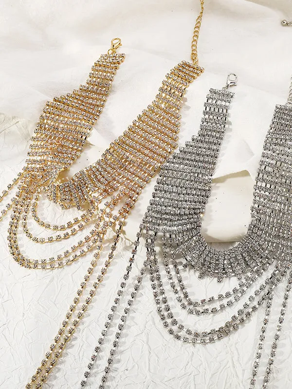 Layered Rhine Stones Tasseled Necklaces Accessories
