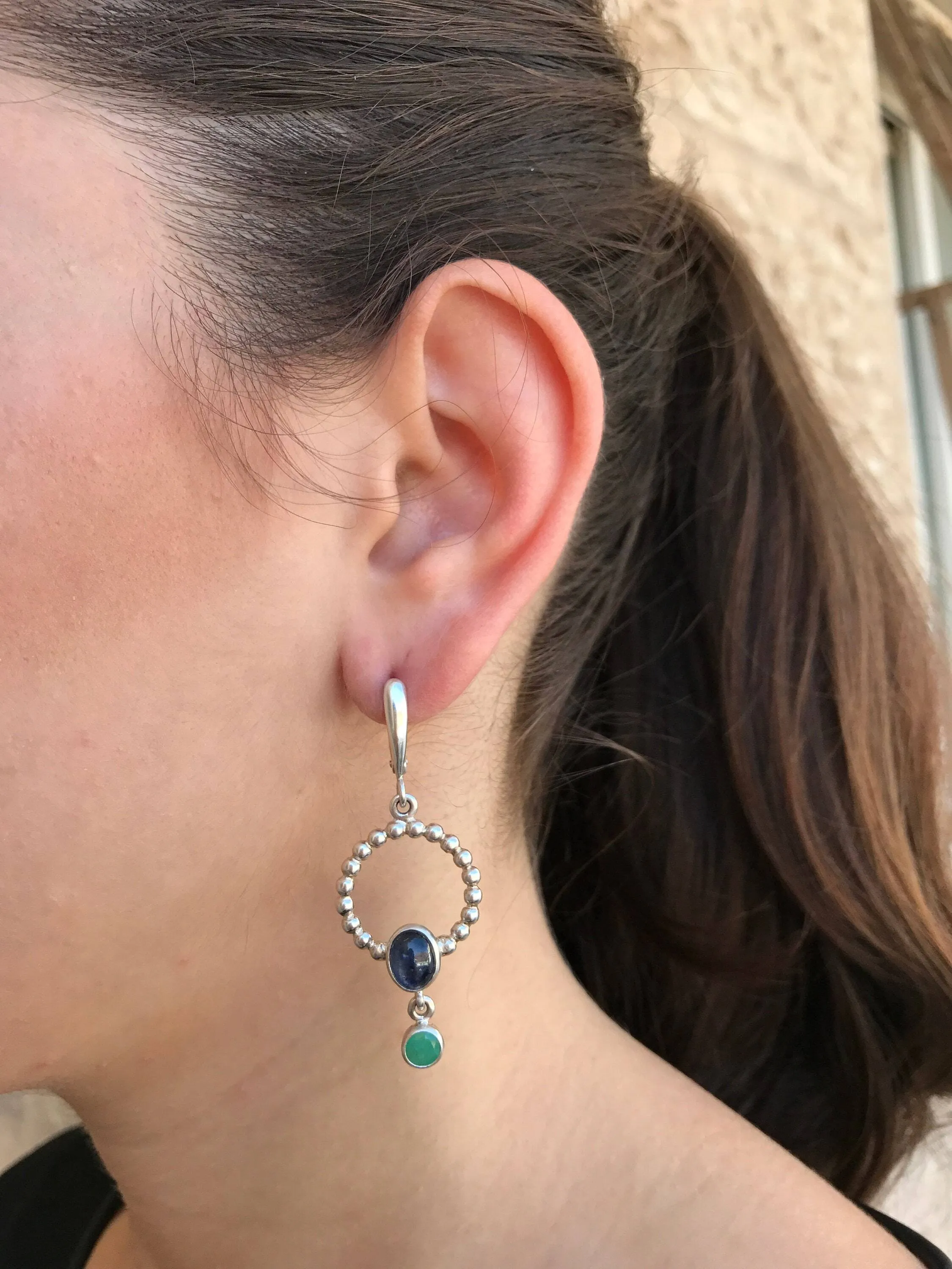 Long Dangling Earrings - Natural Sapphire Earrings - Natural Emerald Earrings