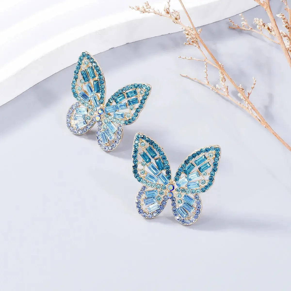 LOVCIA Dazzling Butterfly Rhinestone Alloy Earrings for Women