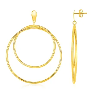 LOVCIA Luxury Dazzling 14k Yellow Gold Circle Dangle Earrings with Push Back Clasps