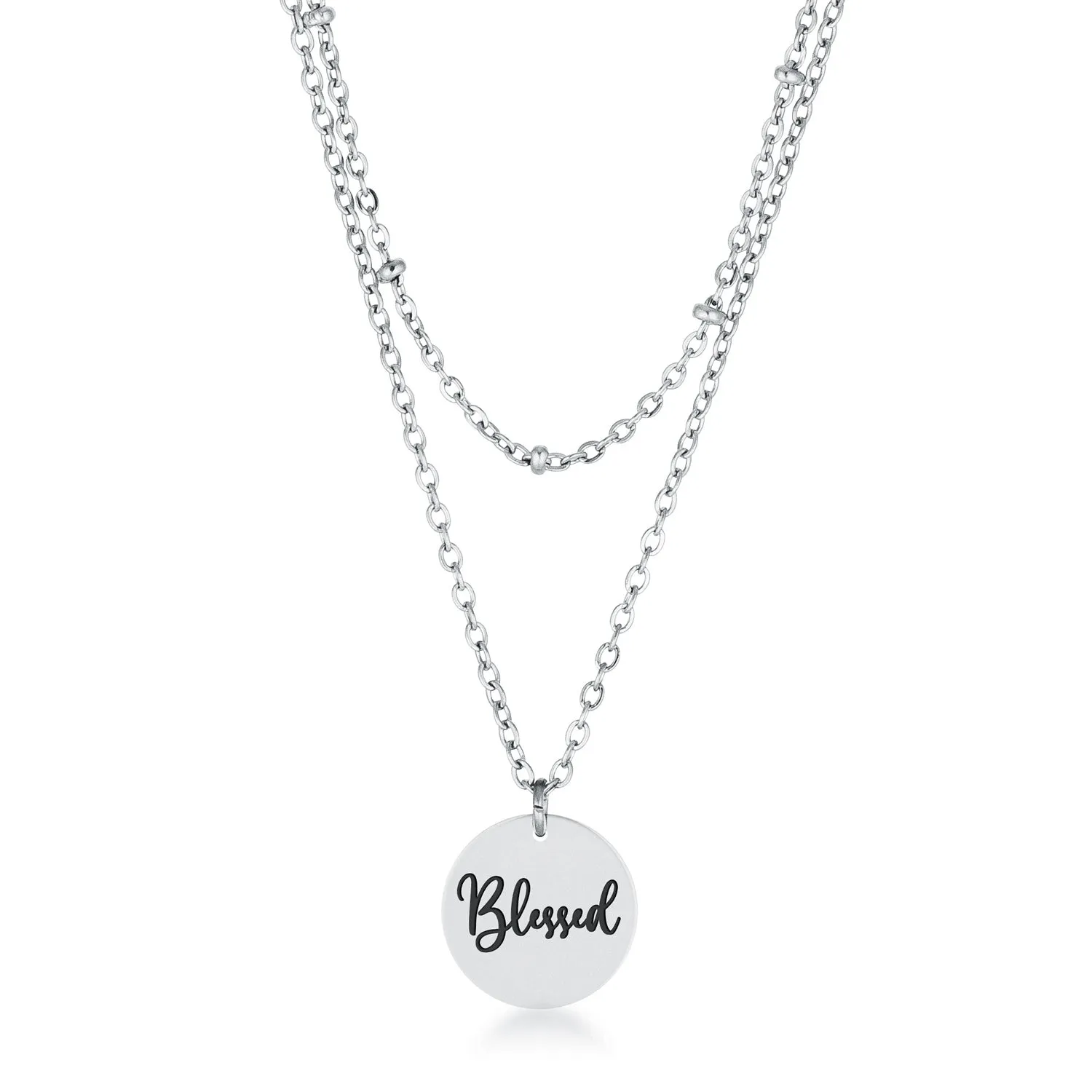 LOVCIA Stylish Silver Blessed Pendant Necklace with Saturn Chain Details