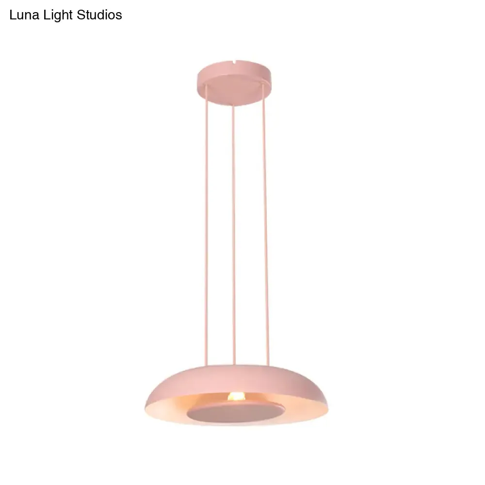 Macaron Single Iron Pendant Lamp with Disc Bottom - Pink/Blue/Green