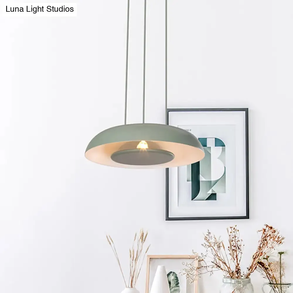 Macaron Single Iron Pendant Lamp with Disc Bottom - Pink/Blue/Green