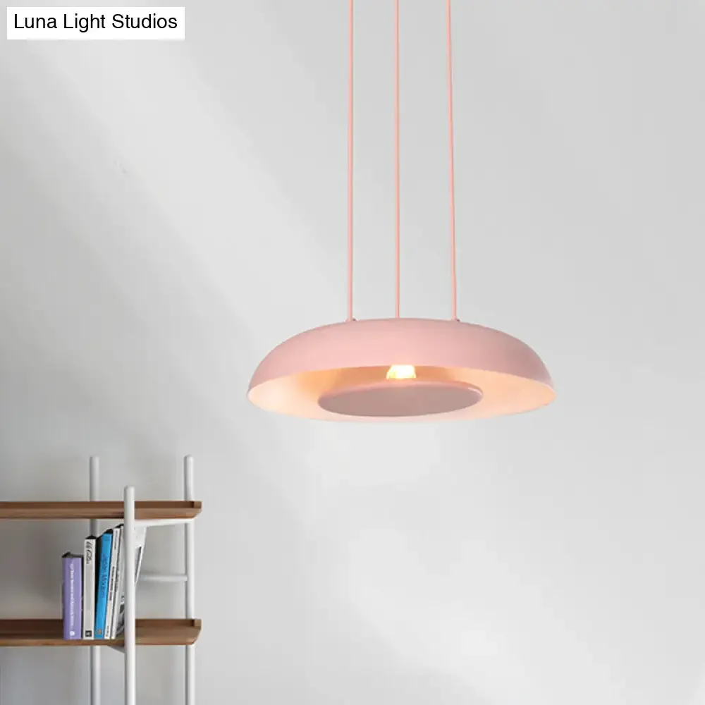 Macaron Single Iron Pendant Lamp with Disc Bottom - Pink/Blue/Green