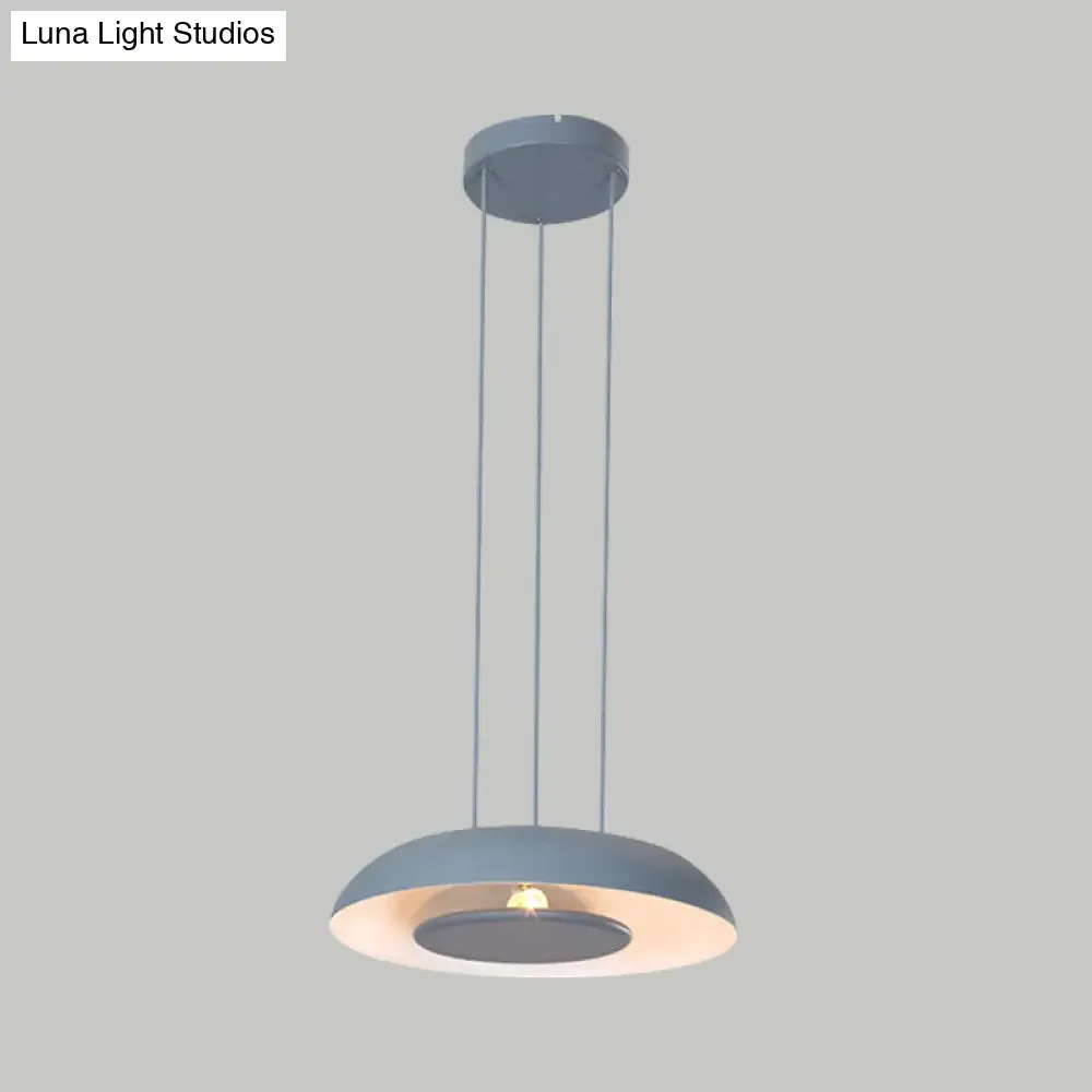 Macaron Single Iron Pendant Lamp with Disc Bottom - Pink/Blue/Green