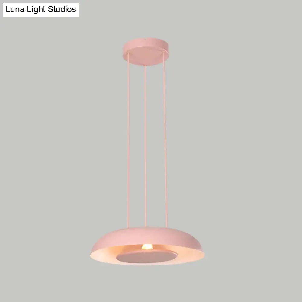 Macaron Single Iron Pendant Lamp with Disc Bottom - Pink/Blue/Green