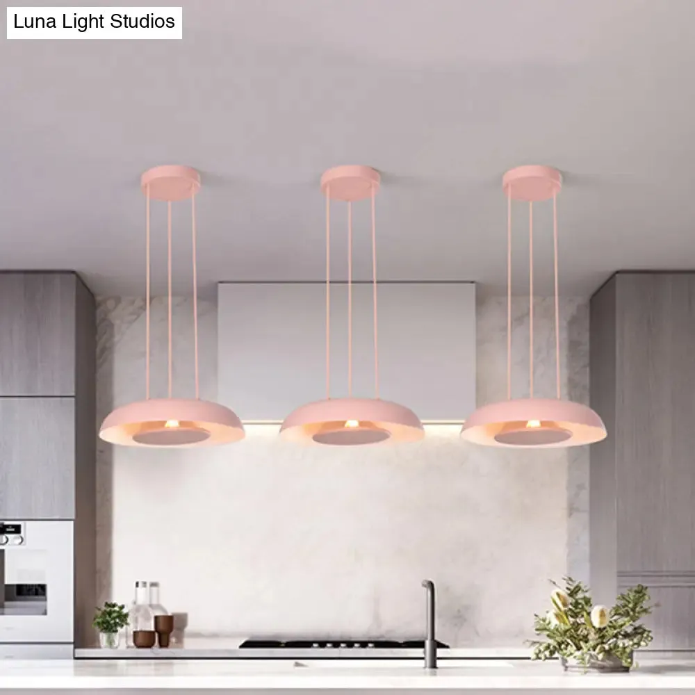 Macaron Single Iron Pendant Lamp with Disc Bottom - Pink/Blue/Green