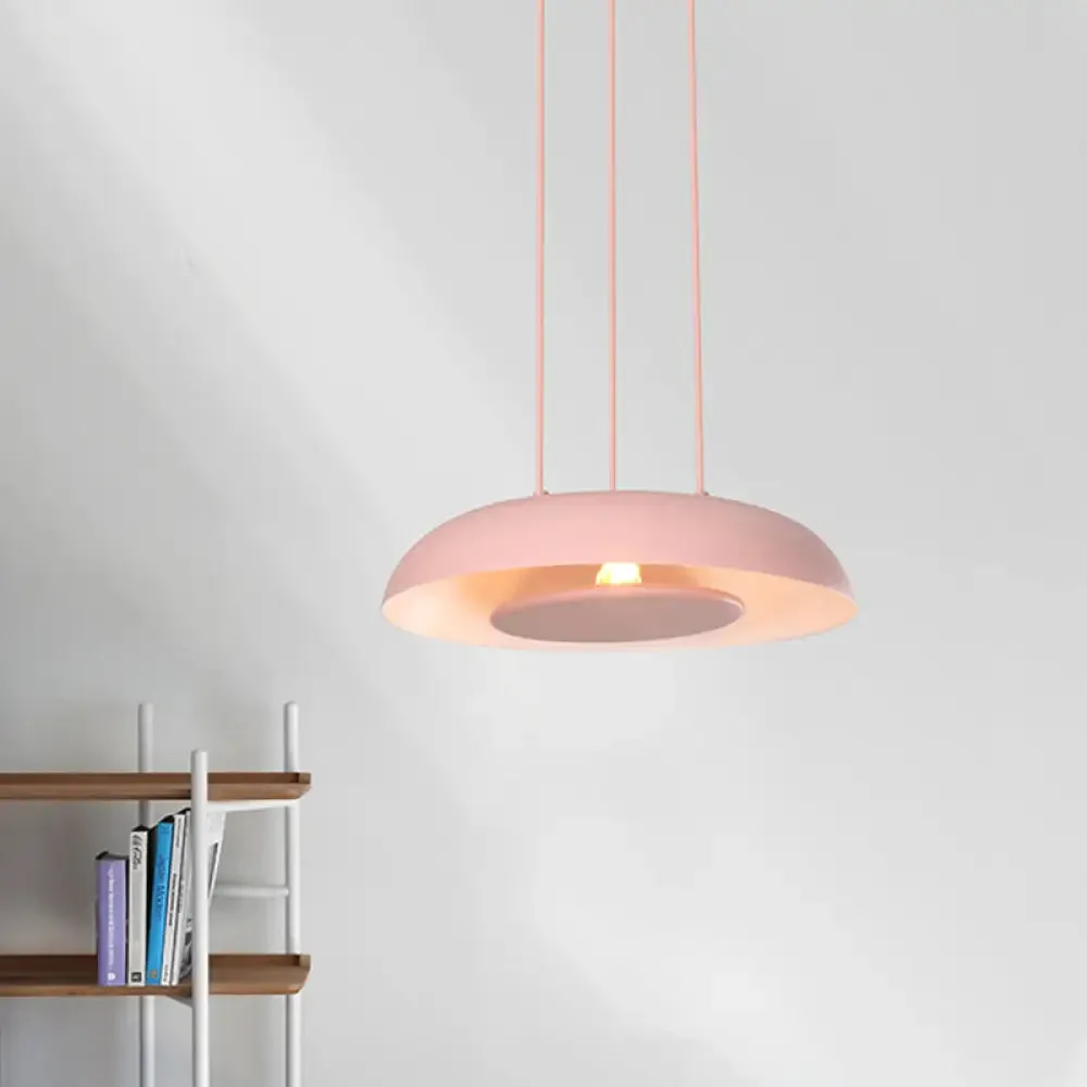 Macaron Single Iron Pendant Lamp with Disc Bottom - Pink/Blue/Green