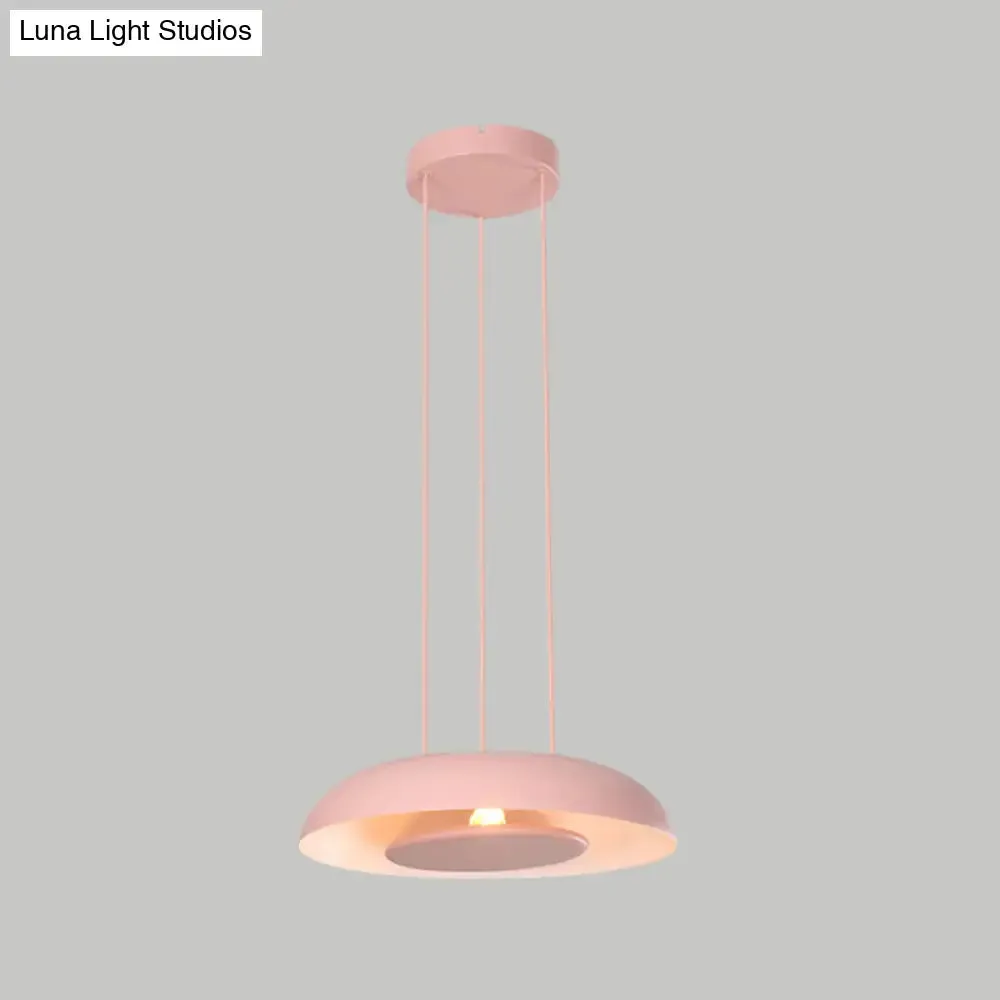 Macaron Single Iron Pendant Lamp with Disc Bottom - Pink/Blue/Green