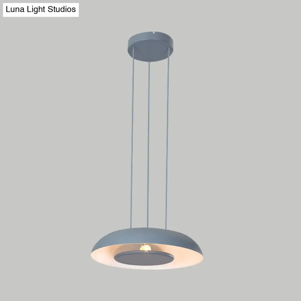 Macaron Single Iron Pendant Lamp with Disc Bottom - Pink/Blue/Green