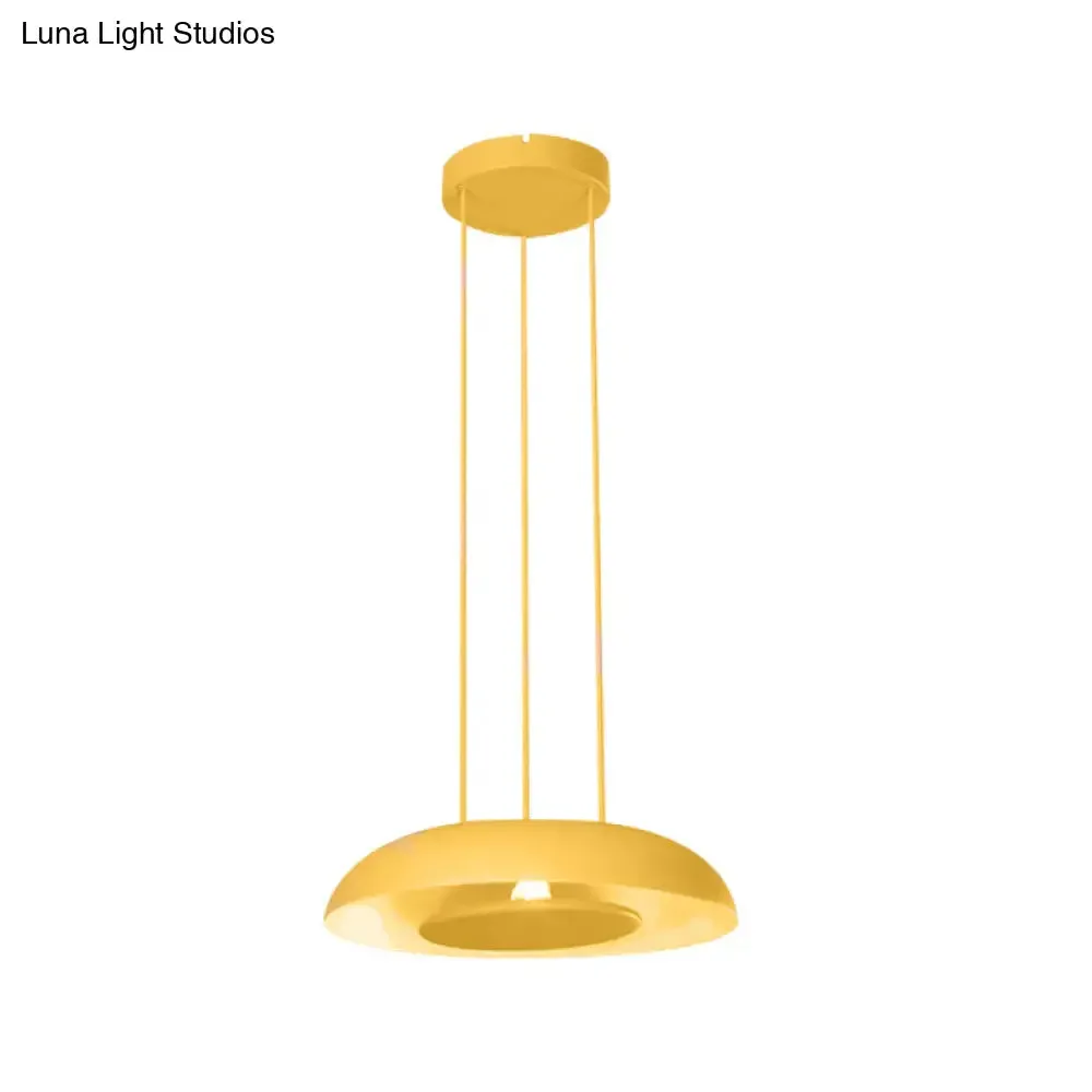 Macaron Single Iron Pendant Lamp with Disc Bottom - Pink/Blue/Green