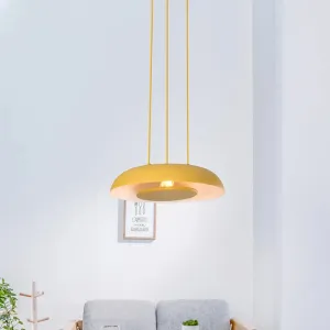 Macaron Single Iron Pendant Lamp with Disc Bottom - Pink/Blue/Green