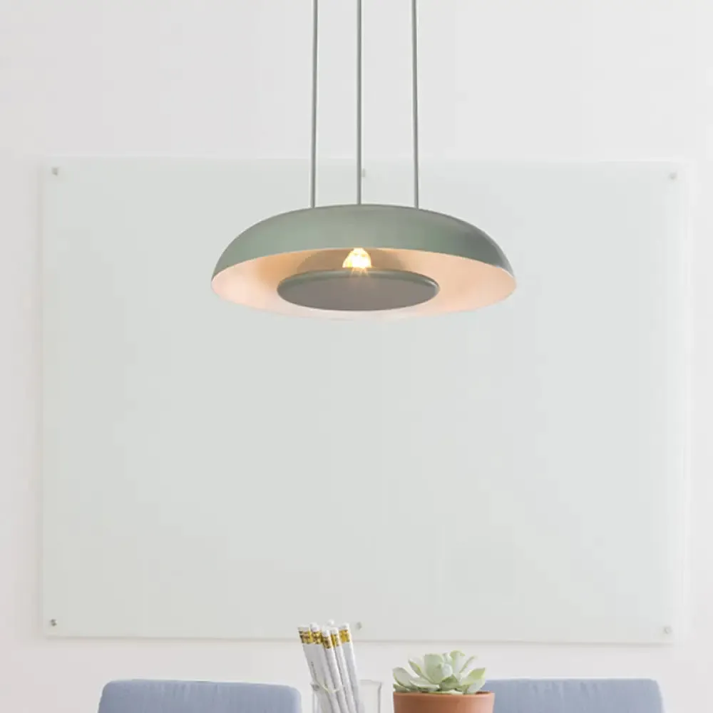Macaron Single Iron Pendant Lamp with Disc Bottom - Pink/Blue/Green
