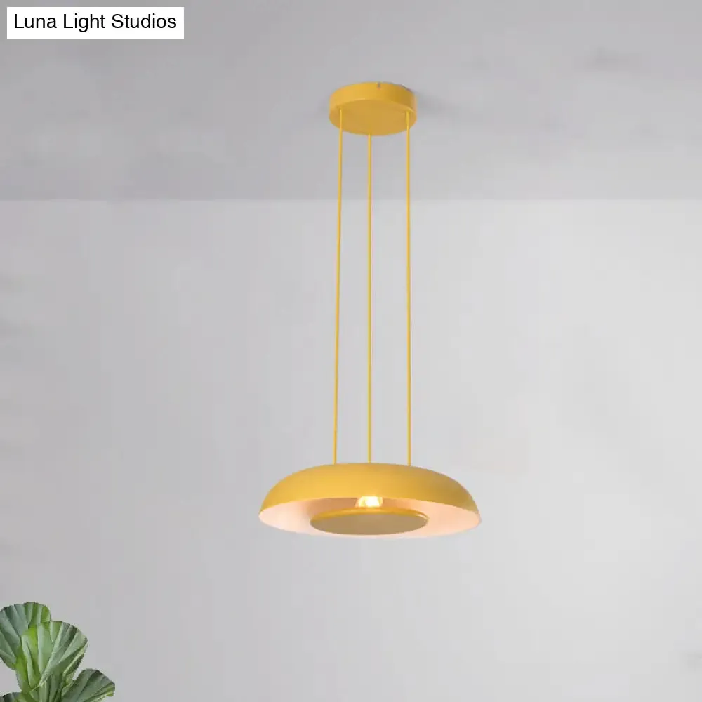 Macaron Single Iron Pendant Lamp with Disc Bottom - Pink/Blue/Green