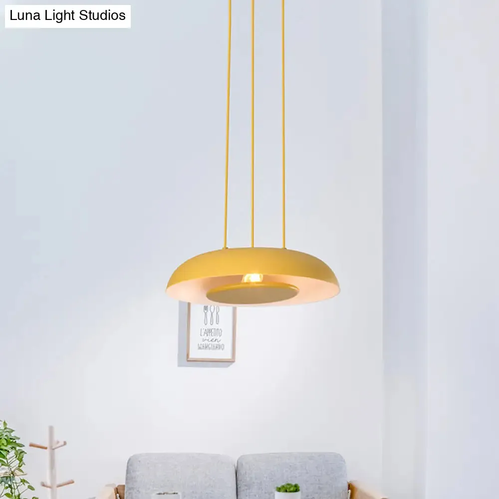 Macaron Single Iron Pendant Lamp with Disc Bottom - Pink/Blue/Green
