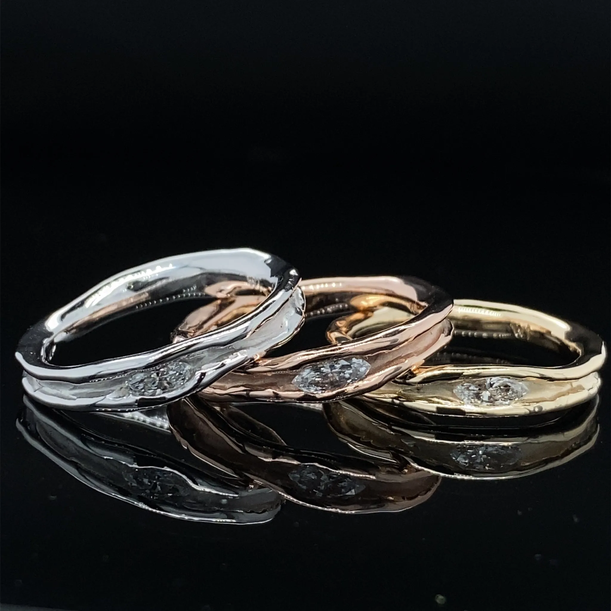 Marquise Diamond Rustic Melted Hand Made Ring
