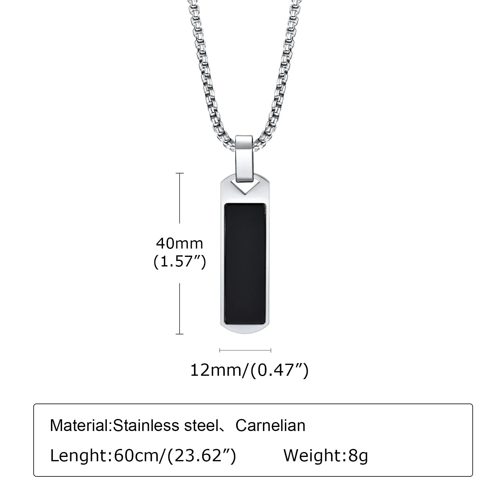 Men Geometric Bar Necklaces, Black Enamel Natural Stone Pendant
