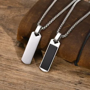Men Geometric Bar Necklaces, Black Enamel Natural Stone Pendant
