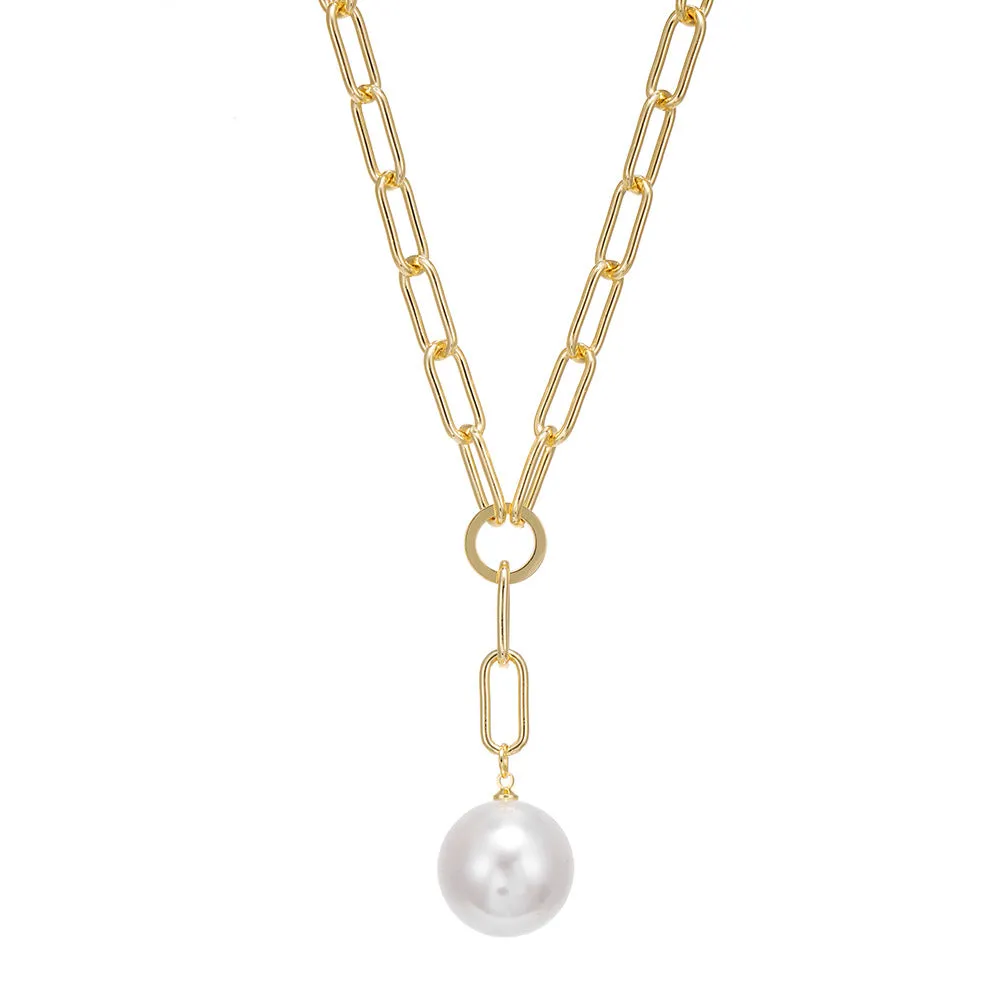 Metal Large Pearl Pendant Clavicle Chain