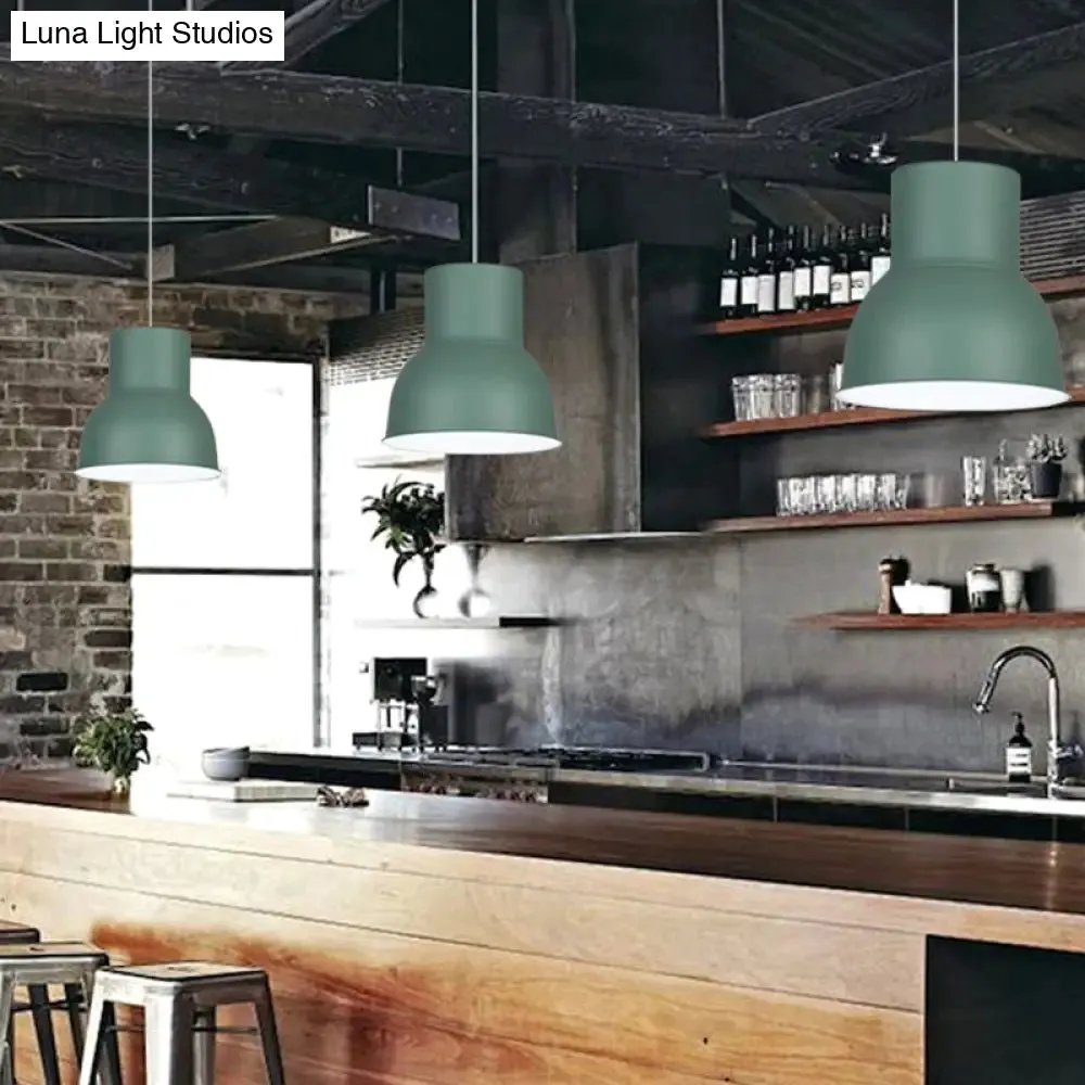 Minimalist Metal Dome Pendant Light with Blue/Green Shade - 10"/14"/15" Width