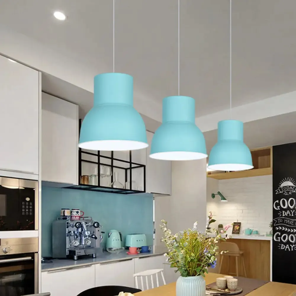 Minimalist Metal Dome Pendant Light with Blue/Green Shade - 10"/14"/15" Width
