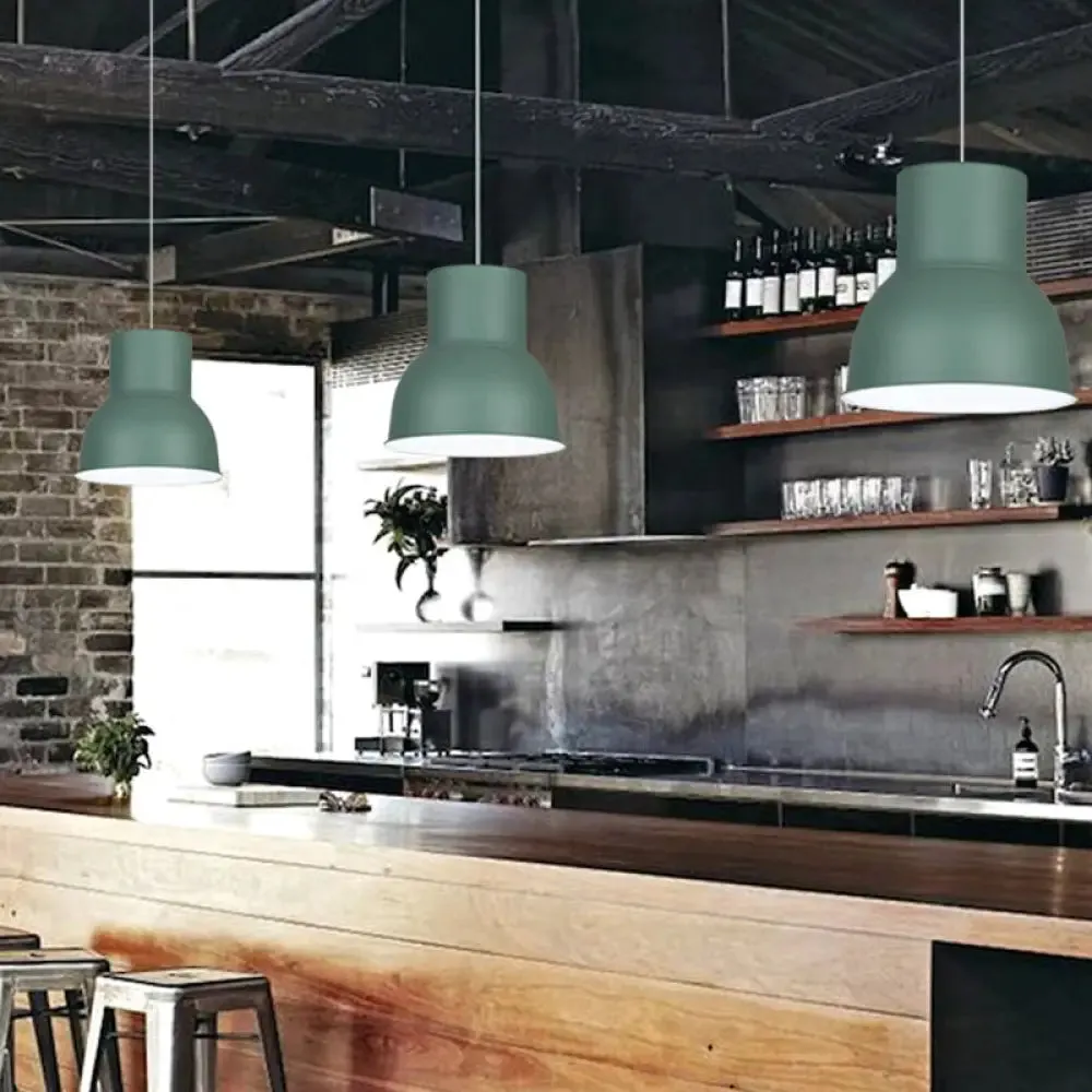 Minimalist Metal Dome Pendant Light with Blue/Green Shade - 10"/14"/15" Width