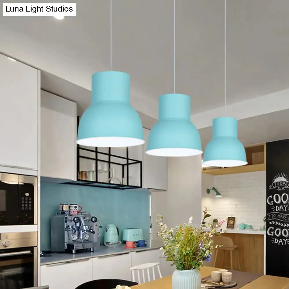 Minimalist Metal Dome Pendant Light with Blue/Green Shade - 10"/14"/15" Width
