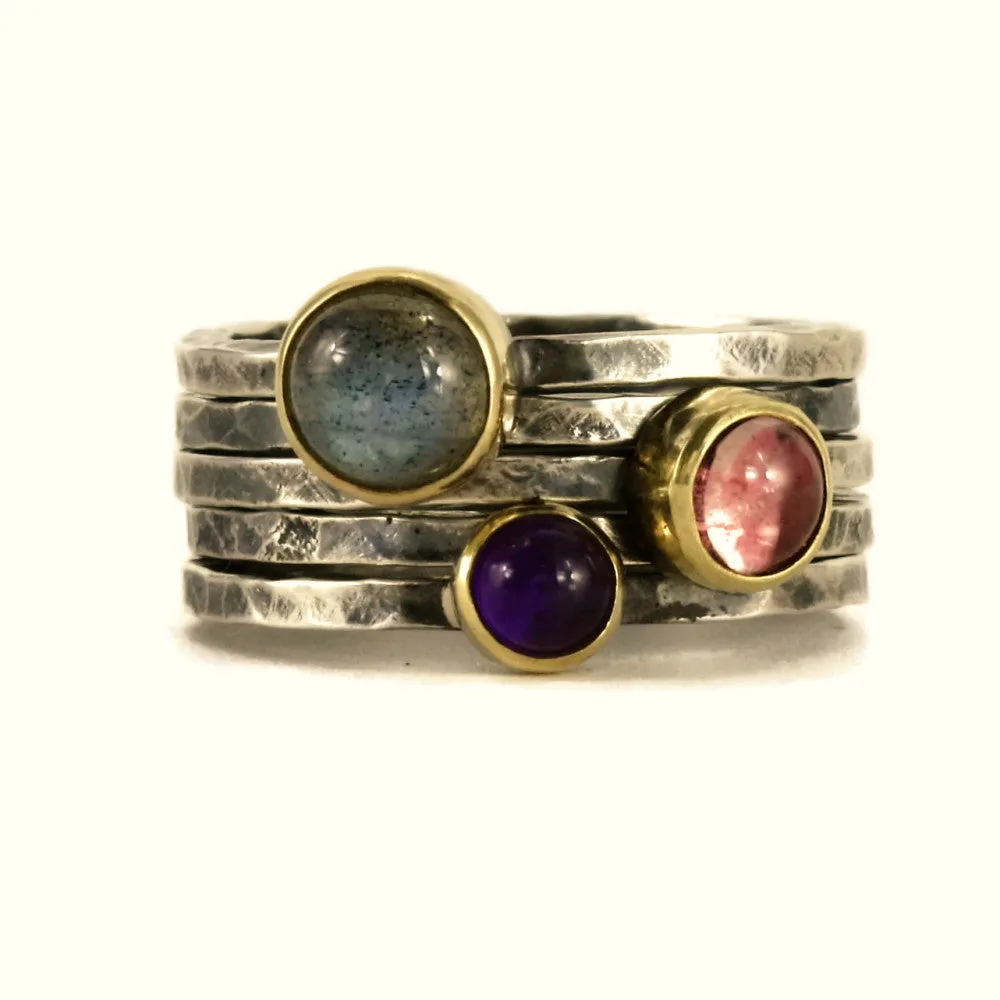 Mixed Metal Blossom Silver & Gold Stacking Rings