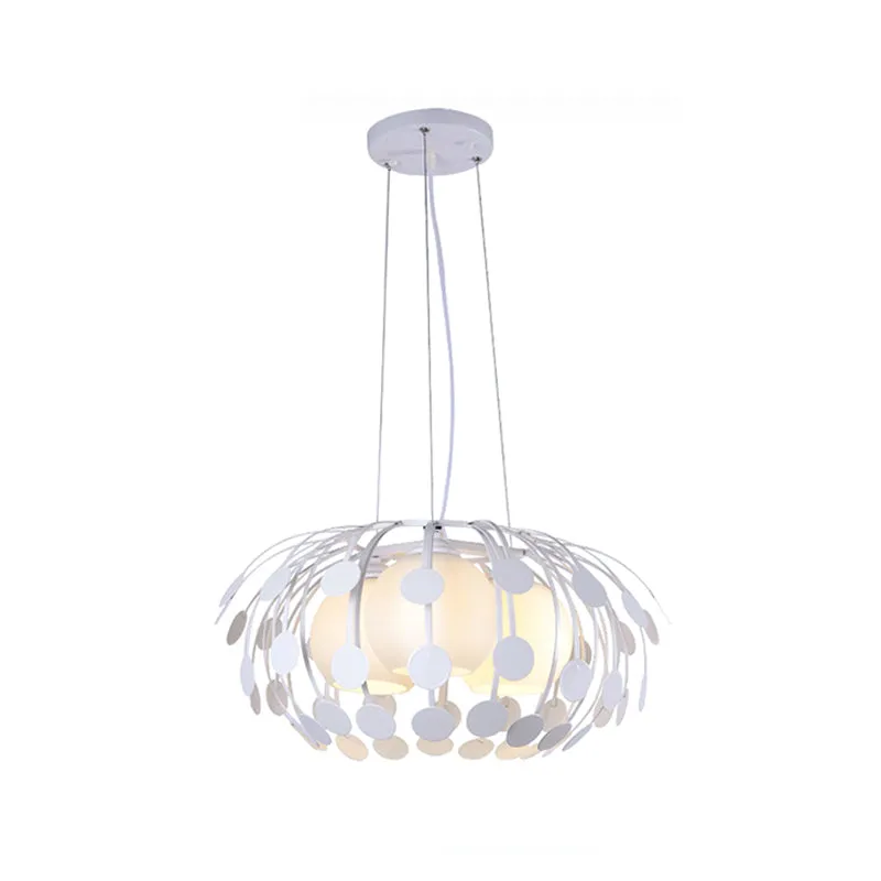 Modern Black and White Globe Chandelier - 3-Light Glass Hanging Ceiling Lamp with Oval Iron Frame