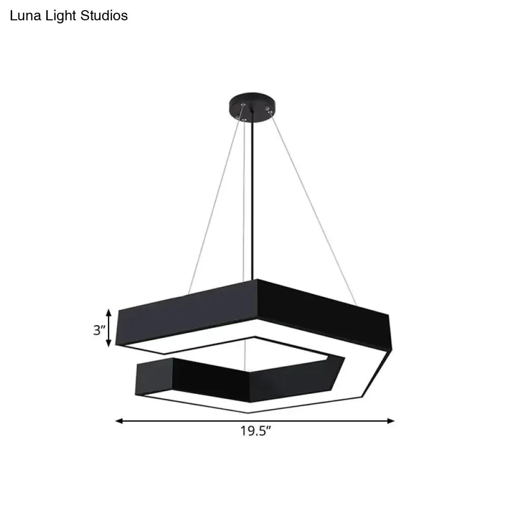 Modern Geometric LED Pendant Lamp for Office - Black Metal, Various Sizes