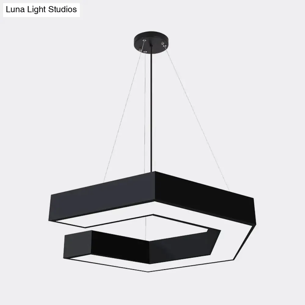 Modern Geometric LED Pendant Lamp for Office - Black Metal, Various Sizes