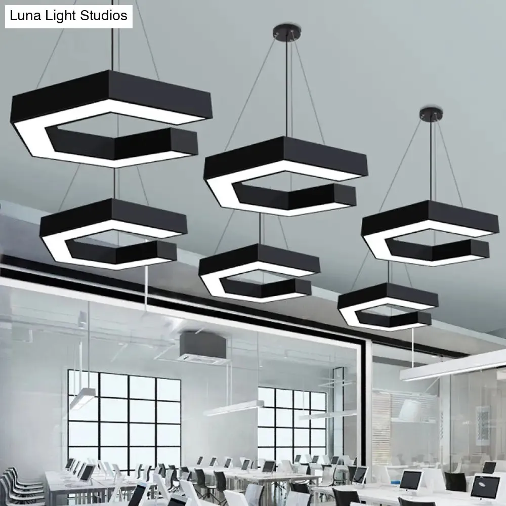 Modern Geometric LED Pendant Lamp for Office - Black Metal, Various Sizes
