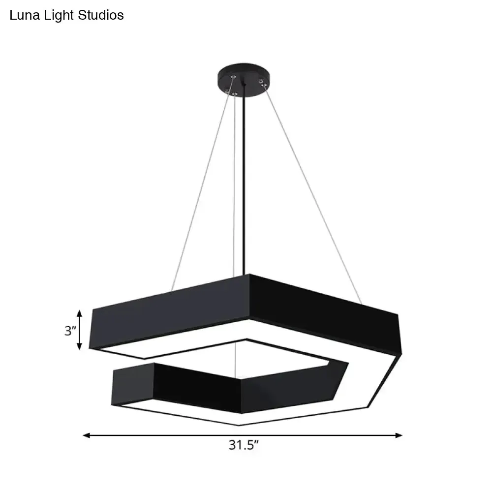 Modern Geometric LED Pendant Lamp for Office - Black Metal, Various Sizes