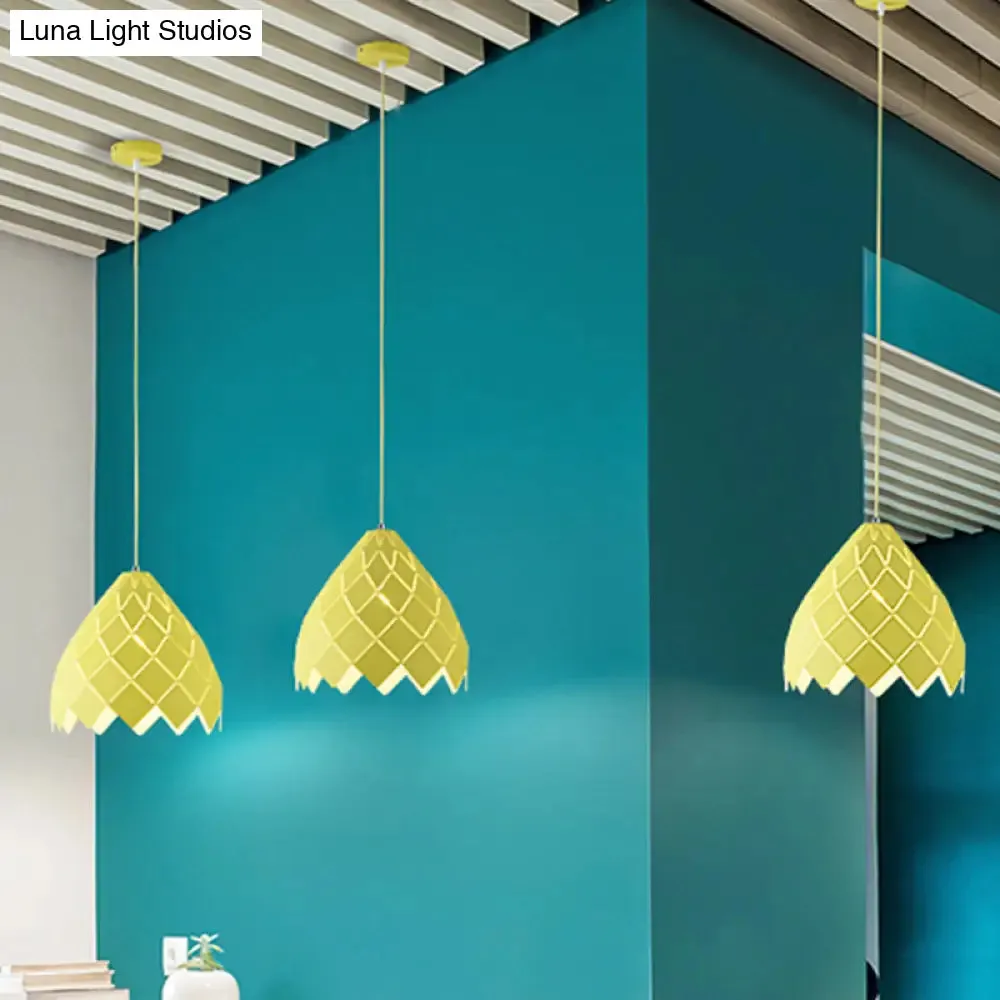 Modern Geometric Splicing Pendant Light - Nordic Metal, 1-Light Pink/Yellow/Green Hanging Fixture