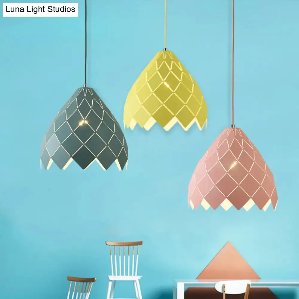 Modern Geometric Splicing Pendant Light - Nordic Metal, 1-Light Pink/Yellow/Green Hanging Fixture