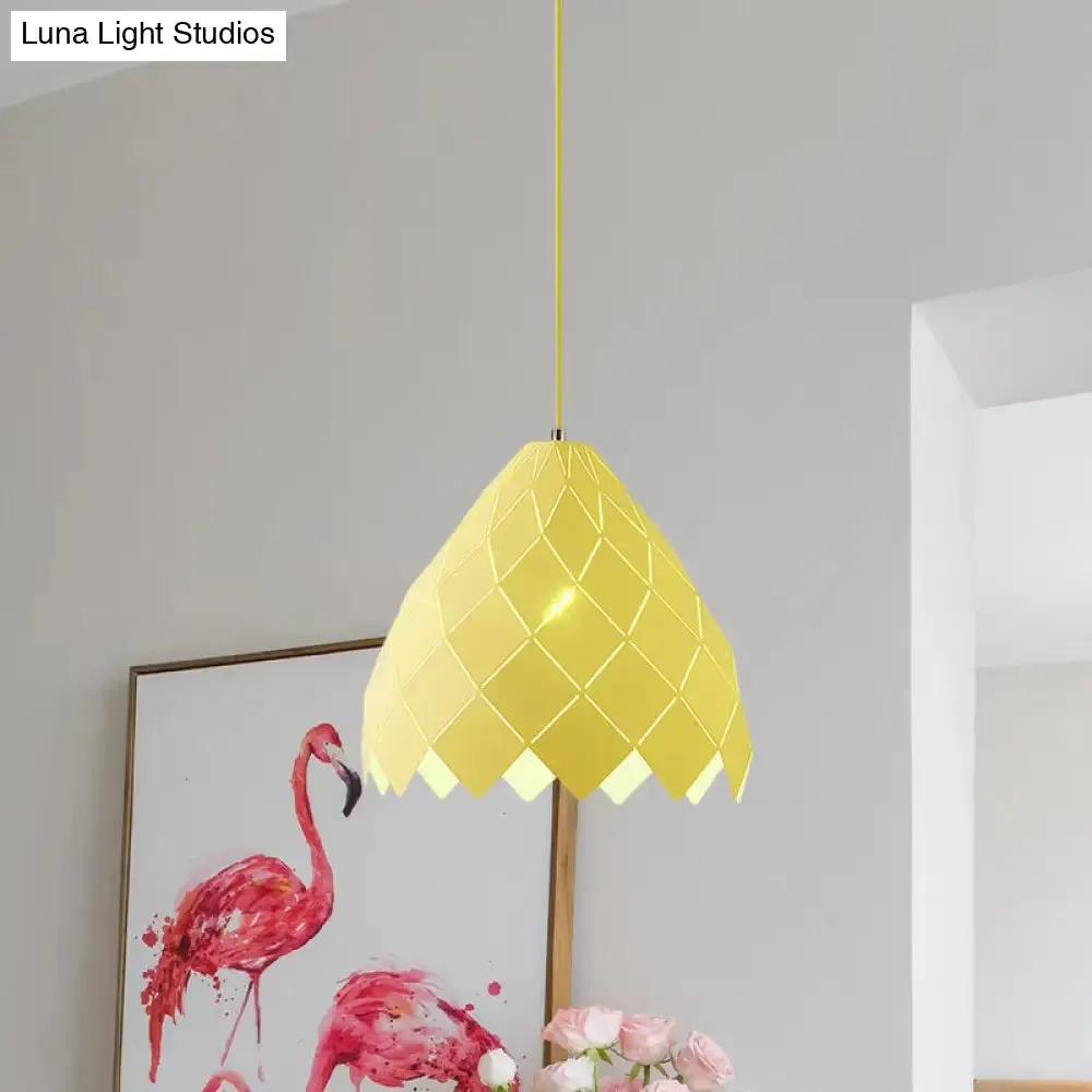 Modern Geometric Splicing Pendant Light - Nordic Metal, 1-Light Pink/Yellow/Green Hanging Fixture
