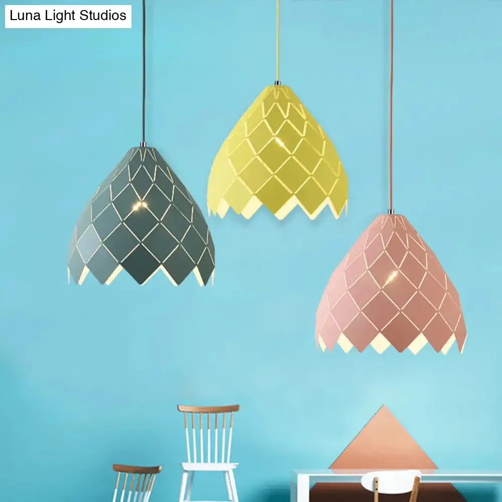 Modern Geometric Splicing Pendant Light - Nordic Metal, 1-Light Pink/Yellow/Green Hanging Fixture