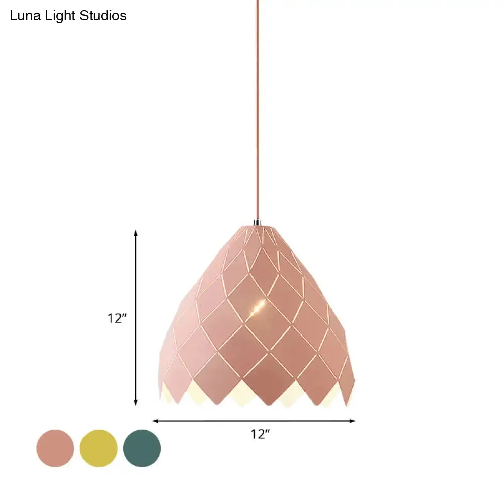 Modern Geometric Splicing Pendant Light - Nordic Metal, 1-Light Pink/Yellow/Green Hanging Fixture