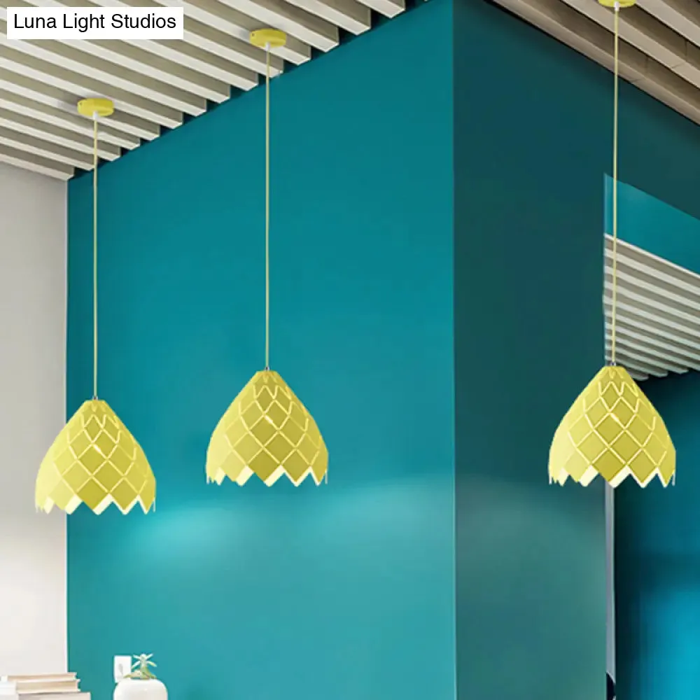 Modern Geometric Splicing Pendant Light - Nordic Metal, 1-Light Pink/Yellow/Green Hanging Fixture