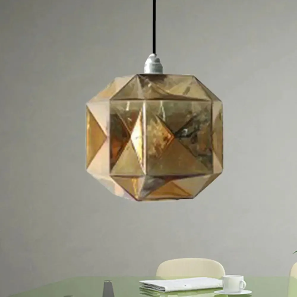 Modern Glass Diamond Pendant Light - Hanging Ceiling Light with 1 Blue/Gold/Amber Glass Light