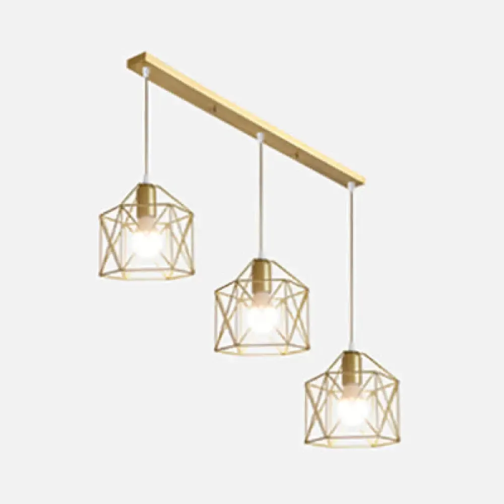 Modern Gold Ceiling Fixture with Retro Metallic Design - 3 Bulb Dining Room Hanging Light