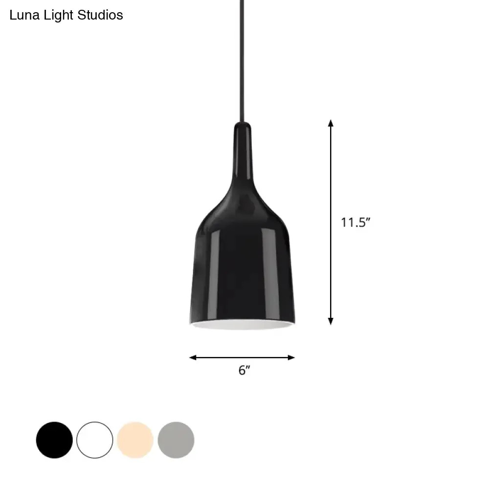 Modern Metal Bell Pendant Light - 6"/8"/10.5" Wide - 1 Light - Black/White/Chrome - Hanging Ceiling Lamp