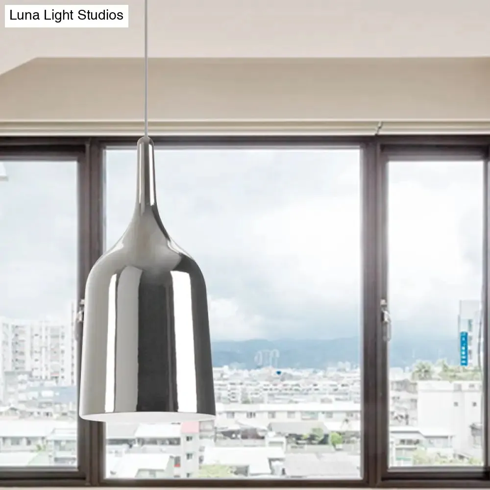 Modern Metal Bell Pendant Light - 6"/8"/10.5" Wide - 1 Light - Black/White/Chrome - Hanging Ceiling Lamp